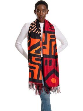 Boho Chic Double-Sided African Tribal Print Winter Scarf Shawl for Women